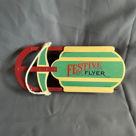 Festive Flyer Other - Festive Flyer Mini Decorative Wooden Sled With Green & Red Stripes For Holiday D